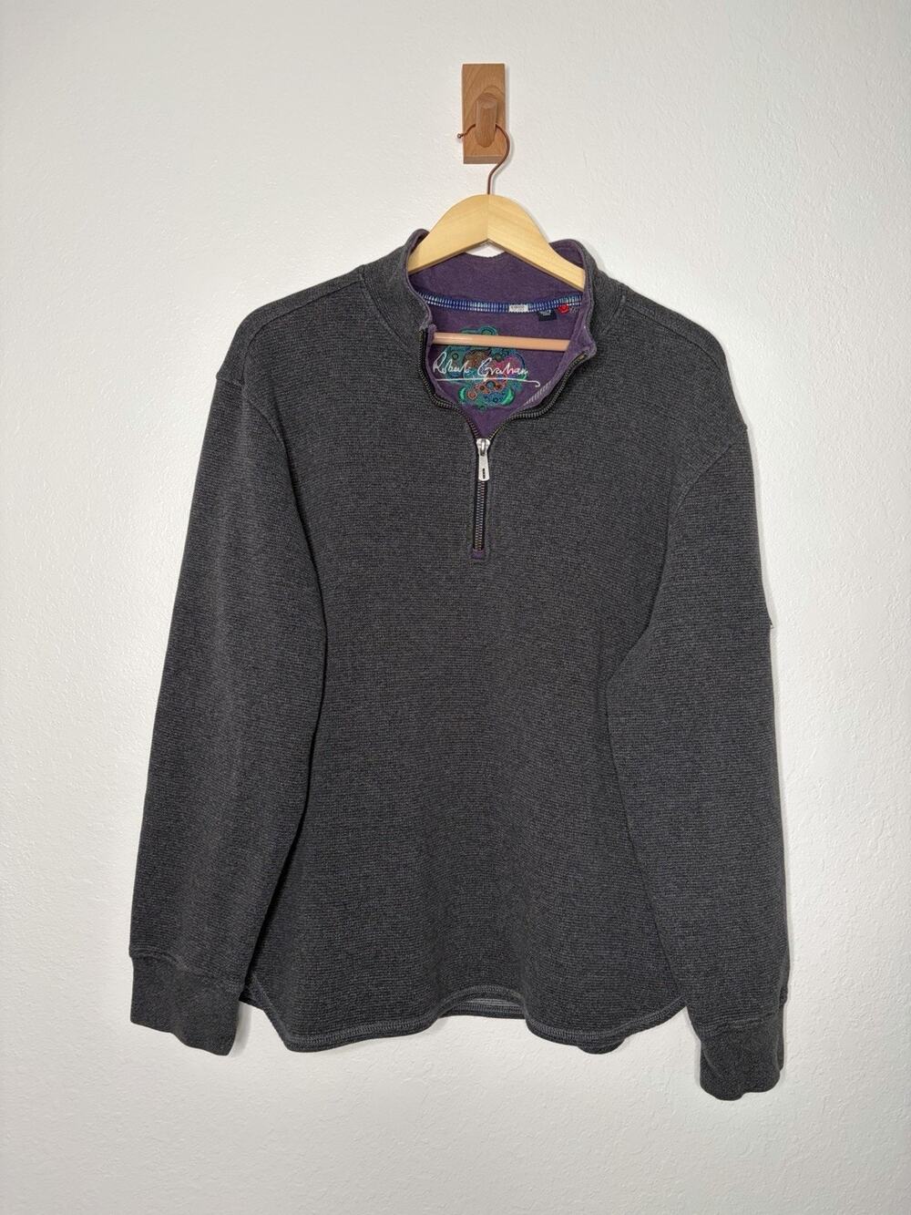 Robert Graham Gray Knit Half Zip Pullover Men's Size XL Smart Casual Preppy